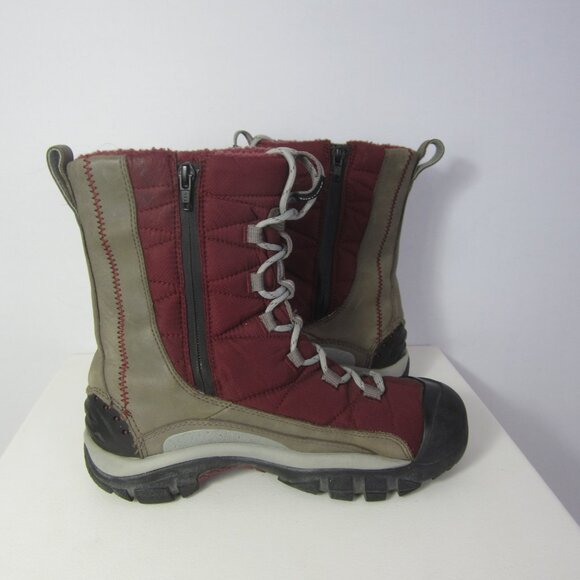 Keen Women 8 Vail Red Tan Leather  Insulated Waterproof Lace Zip Boots 38.5 - Picture 7 of 16